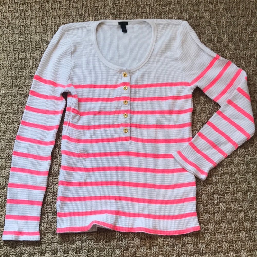 JCrew Pink Striped Waffle Shirt